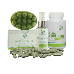 ¡Promo HOTSALE!   Kit bienestar Detox con crema facial, jabon facial y cápsulas espirulina + chlorella