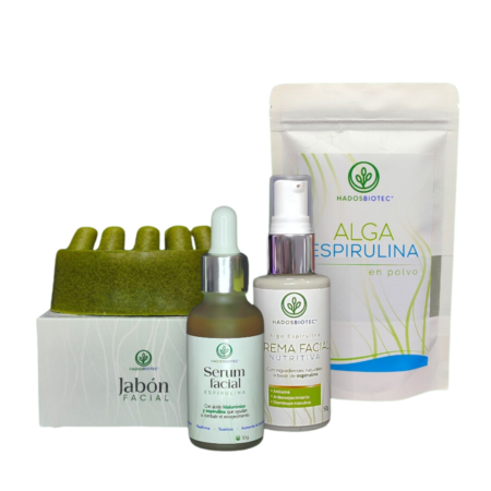 Kit Skincare completo - serum facial, crema facial, jabón facial y polvo de espirulina para mascarilla