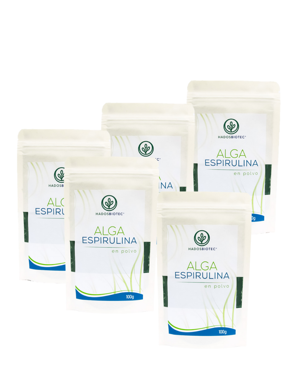 Pack 5 Sobres Polvo de Alga Espirulina Máxima Premium 100 g c/u Ingredientes Naturales sin Conservadores sin Aditivos Rinde 170 Días