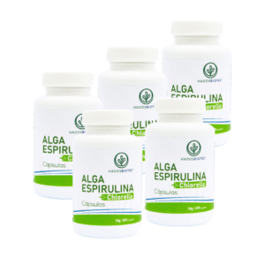 Pack 5 Botes Cápsulas de Alga Espirulina Máxima + Chlorella Premium 100 Cápsulas 50 g c/u Ingredientes Naturales sin Conservadores sin Aditivos Rinde 170 Días