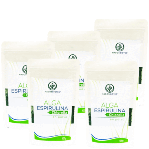 Pack 5 Sobres de Polvo de Alga Espirulina Máxima + Chlorella Premium 100 g c/u Ingredientes Naturales sin Conservadores sin Aditivos Rinde 170 Días