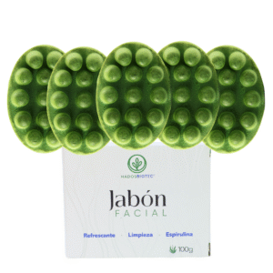 Pack 5 Jabones de Alga Espirulina Premium 100 g c/u Limpieza Rejuvenecedor Tratamiento Facial Ingredientes Naturales sin Conservadores sin Aditivos Rinde 150 Días