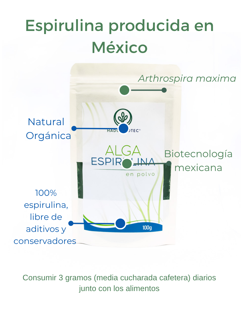 Pack 5 Sobres Polvo de Alga Espirulina Máxima Premium 100 g c/u Ingredientes Naturales sin Conservadores sin Aditivos Rinde 170 Días - Imagen 3