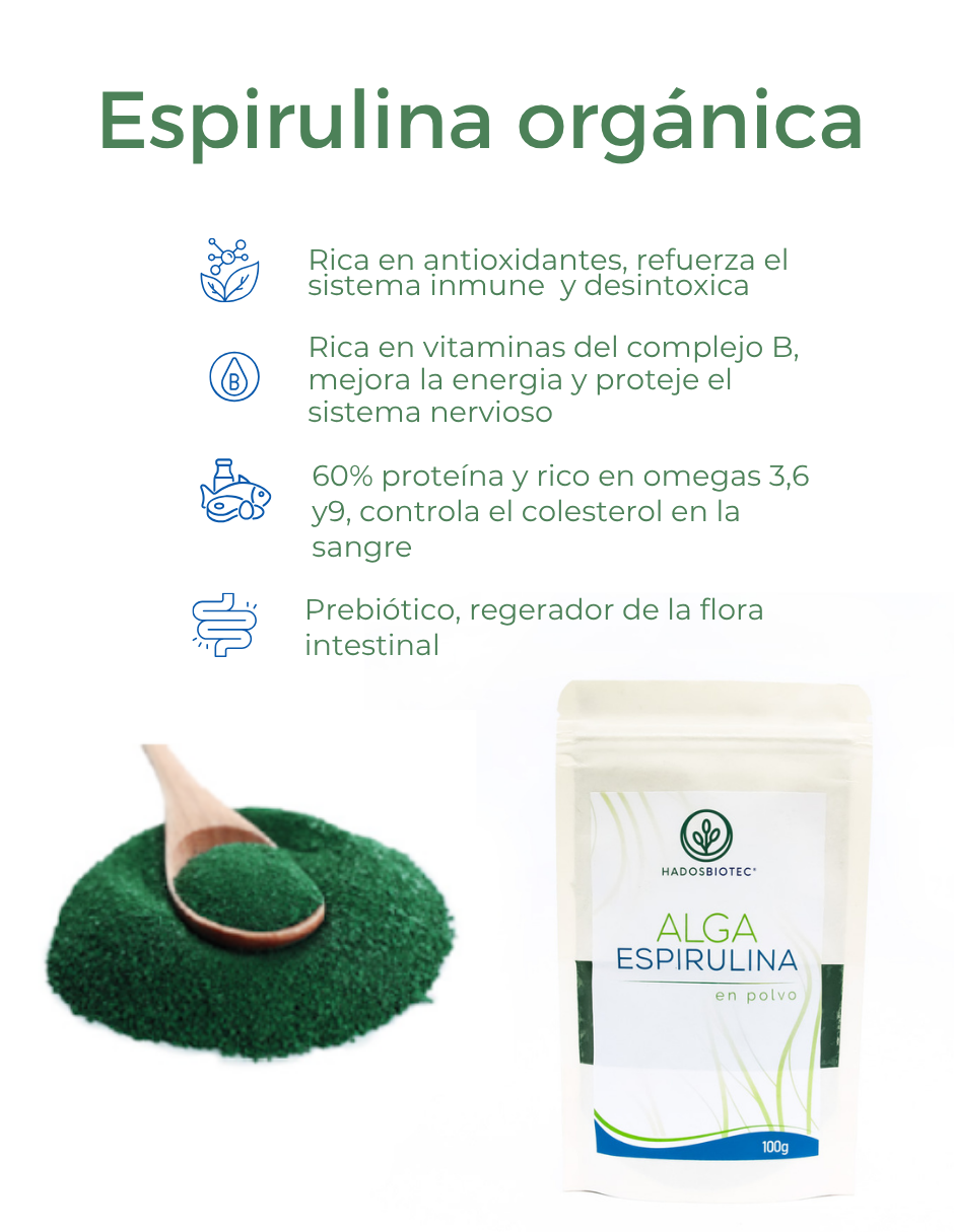 Pack 5 Sobres Polvo de Alga Espirulina Máxima Premium 100 g c/u Ingredientes Naturales sin Conservadores sin Aditivos Rinde 170 Días - Imagen 4