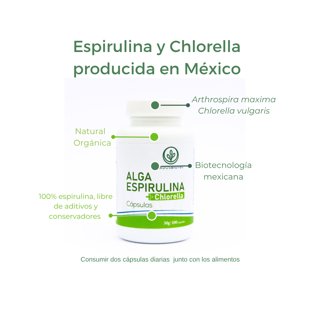 Pack 5 Botes Cápsulas de Alga Espirulina Máxima + Chlorella Premium 100 Cápsulas 50 g c/u Ingredientes Naturales sin Conservadores sin Aditivos Rinde 170 Días - Imagen 3