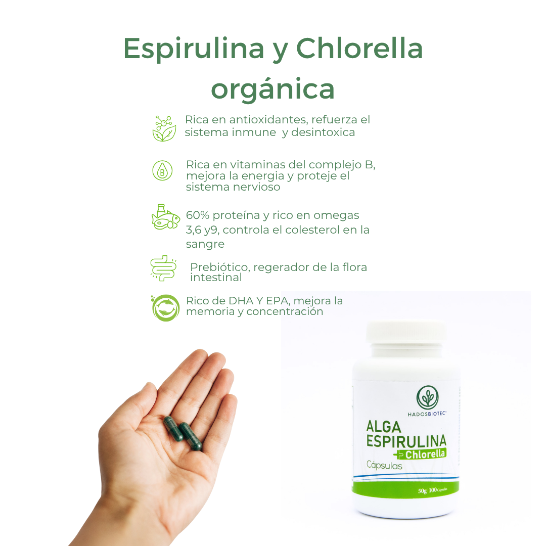 Pack 5 Botes Cápsulas de Alga Espirulina Máxima + Chlorella Premium 100 Cápsulas 50 g c/u Ingredientes Naturales sin Conservadores sin Aditivos Rinde 170 Días - Imagen 4