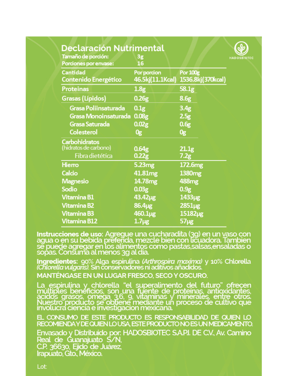 Pack 5 Sobres de Polvo de Alga Espirulina Máxima + Chlorella Premium 100 g c/u Ingredientes Naturales sin Conservadores sin Aditivos Rinde 170 Días - Imagen 6